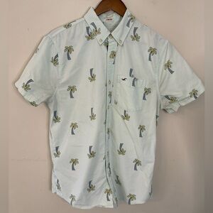 Hollister Stretch tropical palm tree short sleeve button up shirt SZ M